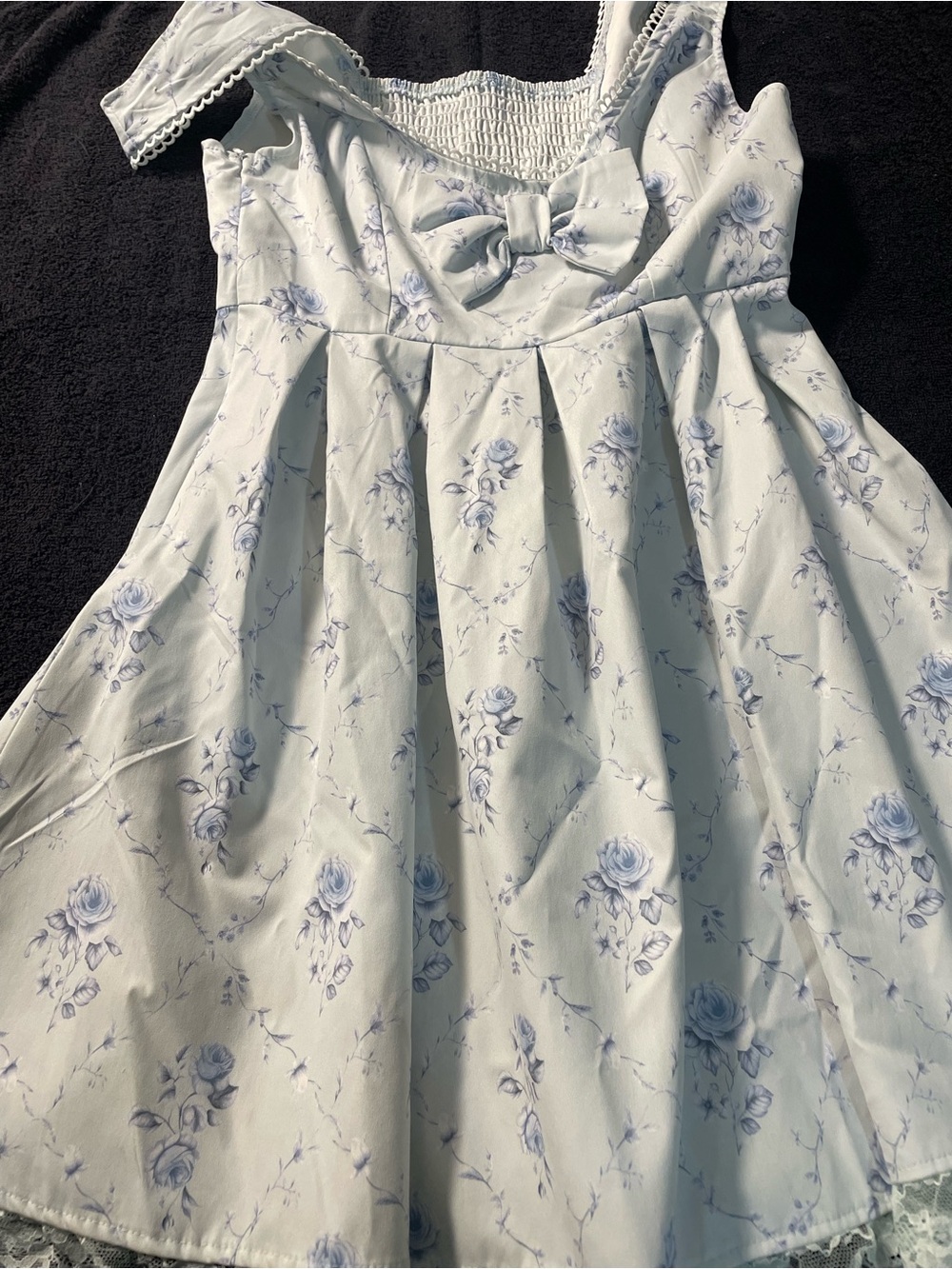 ROMWE Light Blue Floral Bow-Front Sundress